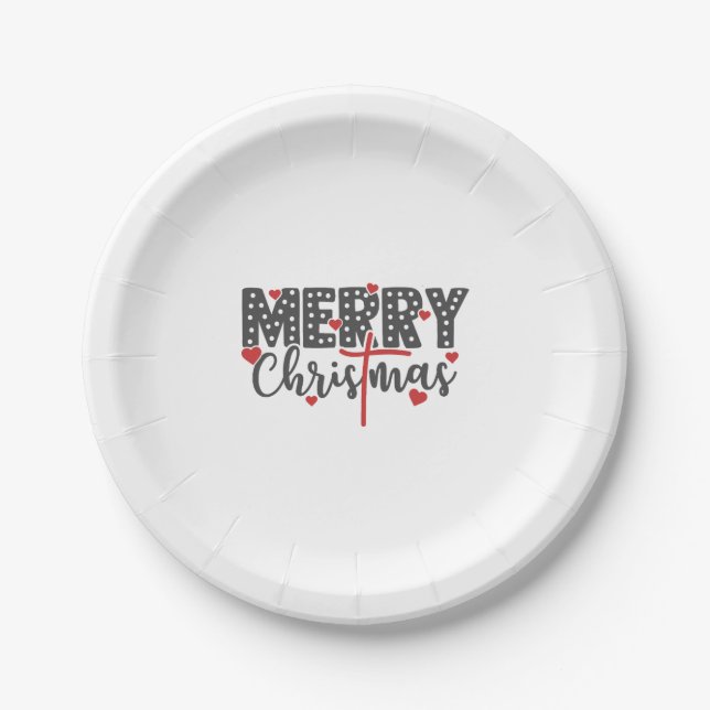 Merry christmas with hearts paper plate (Front)
