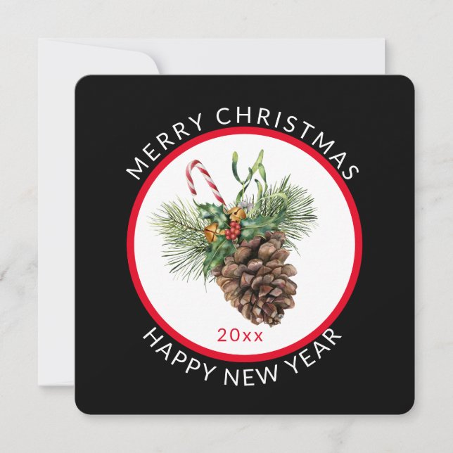 Merry Christmas with Holiday Pine Cone  Card (Front)