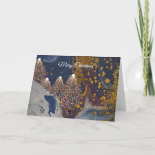 Merry Christmas with Lit Trees Thank You Card