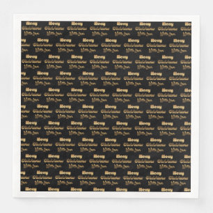 Merry Christmas with Love Gold Black Typography Napkin