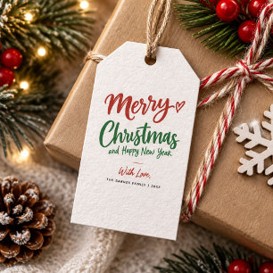 Merry Christmas With Love Red Green Script Family Gift Tags