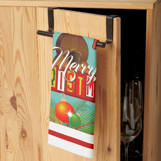 Merry Christmas with Musical Instruments Tea Towel (Thirds Fold)