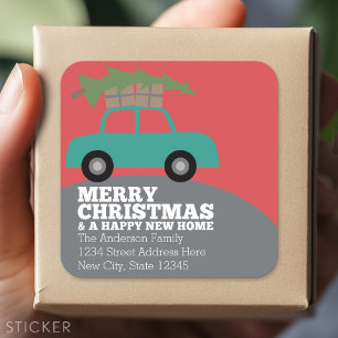 Merry Christmas with New Home Address Moving Square Sticker
