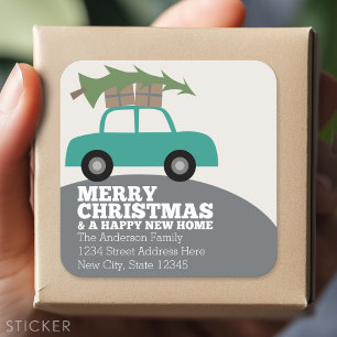 Merry Christmas with New Home Address Moving Square Sticker