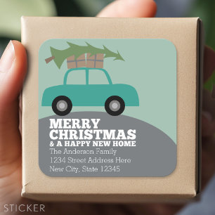 Merry Christmas with New Home Address Moving Square Sticker