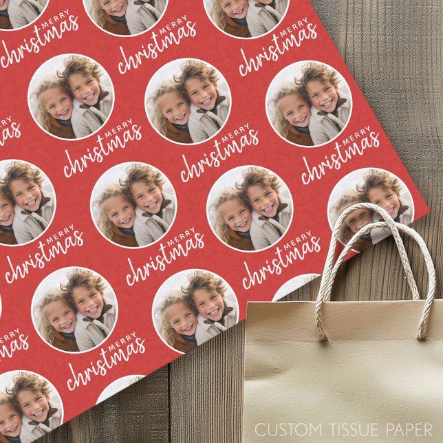 Merry Christmas with One Circle Photo - red Tissue Paper (Custom Tissue Paper)