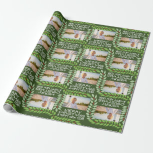 Merry Christmas with One Horizontal Photo - green Wrapping Paper