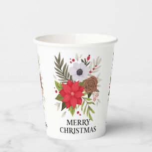 Merry Christmas with Poinsettia Paper Cups