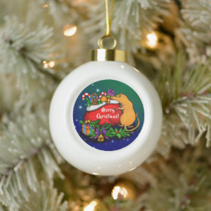 Merry Christmas with Rat Prince Ceramic Ball Christmas Ornament