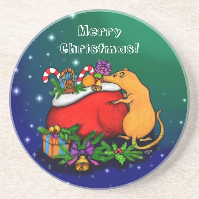 Merry Christmas with Rat Prince Coaster (Front)