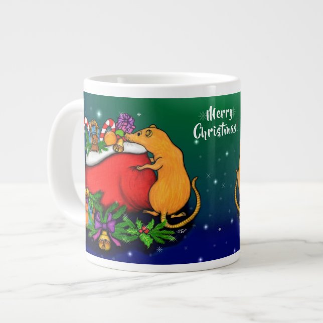 Merry Christmas with Rat Prince Large Coffee Mug (Front Left)