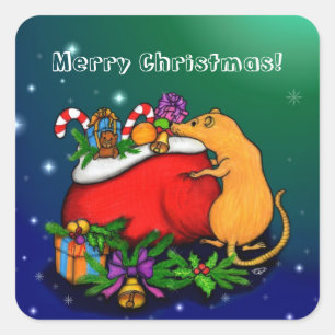 Merry Christmas with Rat Prince Square Sticker