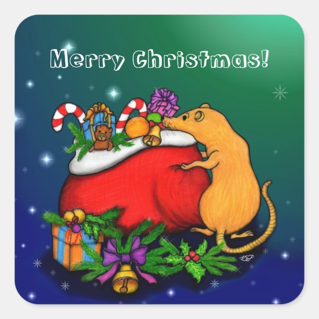 Merry Christmas with Rat Prince Square Sticker (Front)