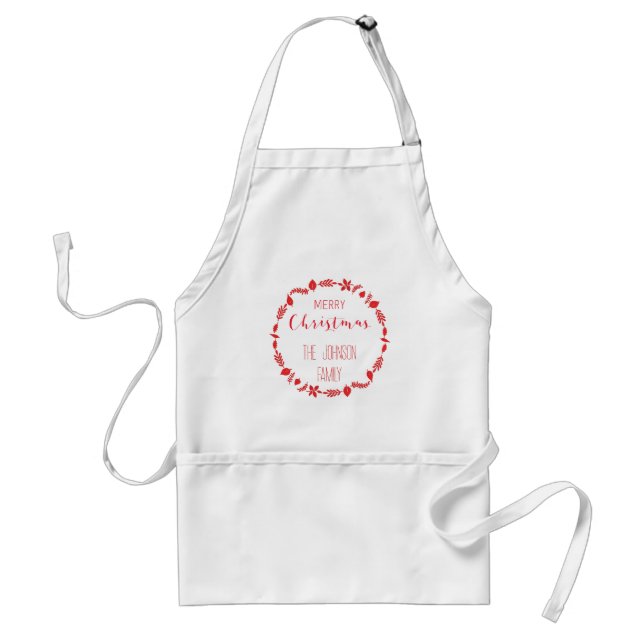 Merry Christmas With Red Leaves Decor Apron (Front)