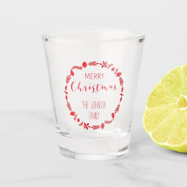 Merry Christmas With Red Leaves Decor Shot Glass (Front)