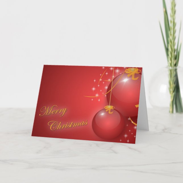 Merry Christmas With Red Ornaments Holiday Card (Front)