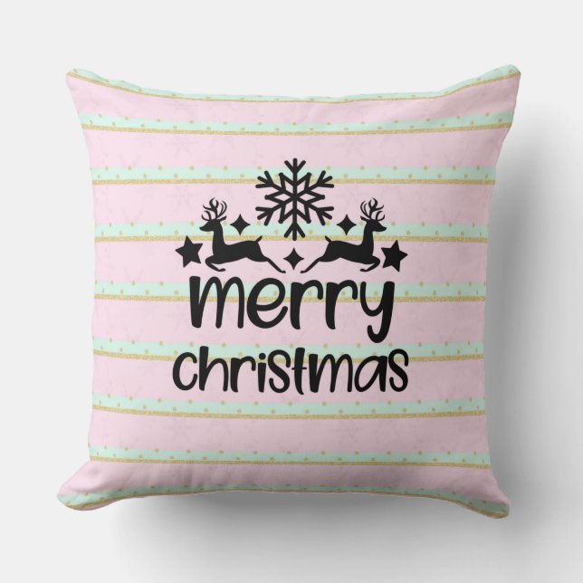 Merry Christmas with Reindeers and Snowflake Cushion (Front)