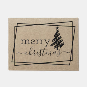 Merry Christmas with Ribbon Tree Doormat