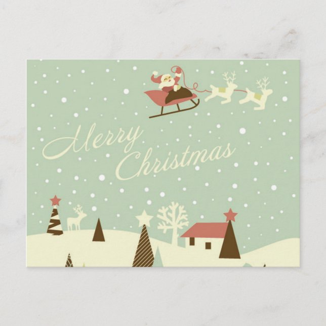 Merry Christmas with Santa Claus, Rudolfs, in snow Holiday Postcard (Front)