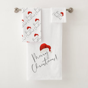Merry Christmas with Santa Hat Bath Towel Set