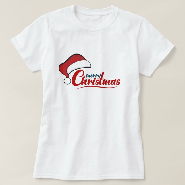 Merry Christmas with Santa Hat    T-Shirt (Design Front)