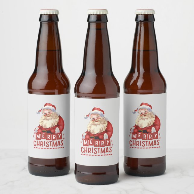Merry Christmas with Santa Holiday Xmas Beer Bottle Label (Bottles)