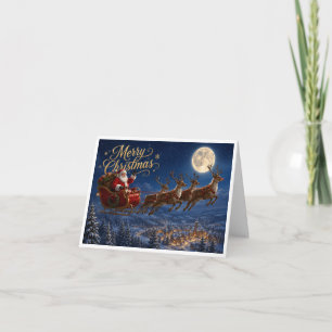 Merry Christmas with Santa on his sleigh Card
