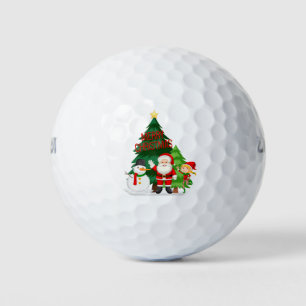 Merry Christmas with Santa, snowman and elf Golf Balls