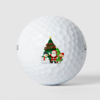 Merry Christmas with Santa, snowman and elf Golf Balls