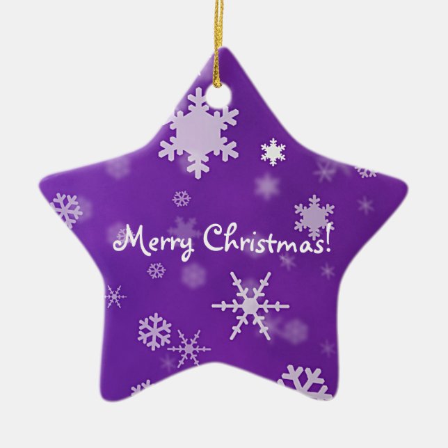 Merry Christmas with snowflakes lavender Ceramic Tree Decoration (Front)