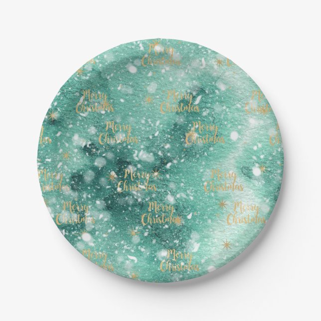 Merry Christmas With Snowflakes Paper Plate (Front)