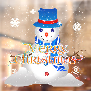 Merry Christmas with Snowman and Snowflakes