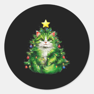 Merry Christmas With This Funny Christmas Tree Cat Classic Round Sticker