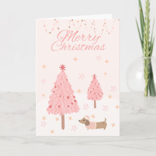 Merry Christmas with trees & dachshund Card