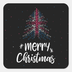 Merry Christmas with United Kingdom flag Square Sticker