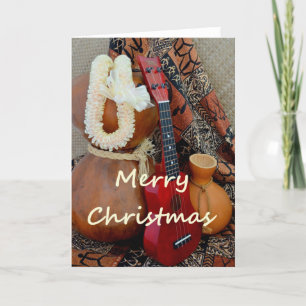 Merry Christmas with White Ribbon Lei Holiday Card