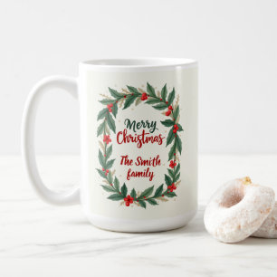 Merry Christmas With Wreath And Name Coffee Mug