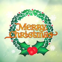 Merry Christmas with Wreath and Snowflakes