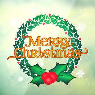 Merry Christmas with Wreath and Snowflakes