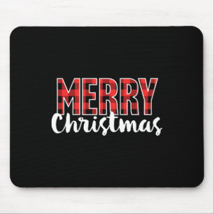 Merry Christmas Women Men Kids Red Buffalo Plaid X Mouse Pad