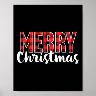 Merry Christmas Women Men Kids Red Buffalo Plaid X Poster
