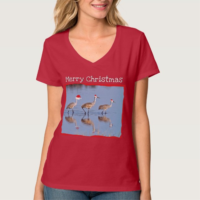 Merry Christmas - Women's Bird Tee Shirt - Cranes (Front)