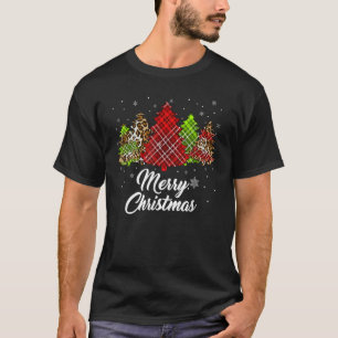 Merry Christmas Womens Girls Buffalo Plaid Leopard T-Shirt