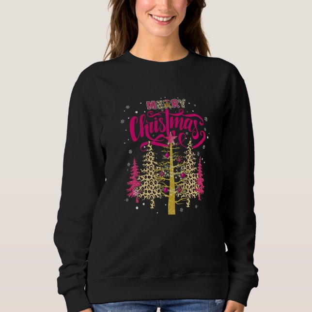 Merry Christmas womens Girls pink tree christmas l Sweatshirt (Front)
