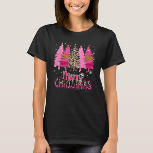 Merry Christmas Womens Girls Pink Tree Christmas L T-Shirt