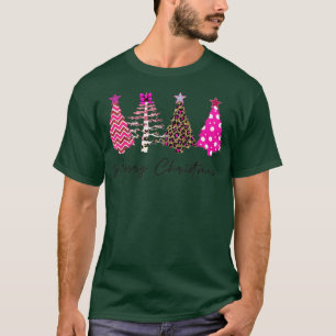 merry Christmas womens pink tree christmas leopard T-Shirt