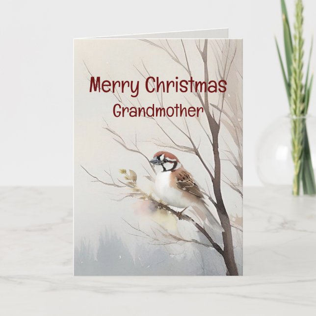 Merry Christmas Wonderful Grandmother Watercolor Card (Front)