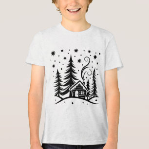 Merry Christmas Wonderland Trees House and Stars Tri-Blend Shirt
