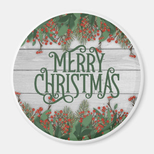Merry Christmas Wood Background Magnet