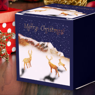 Merry Christmas - wood deers and mountains in snow Favour Box